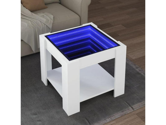 Coffee table with white LED lighting, 53x53x45 cm, engineered wood