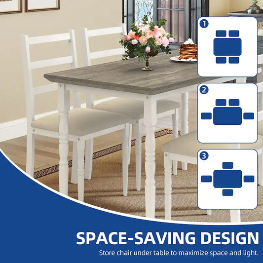 Moasis Farmhouse Dining Table Set with 4 Chairs Rectangular Dining Set Roman Column Style Kitchen