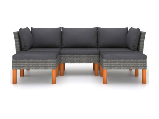 5-piece garden furniture set with cushions, woven resin, grey, 28