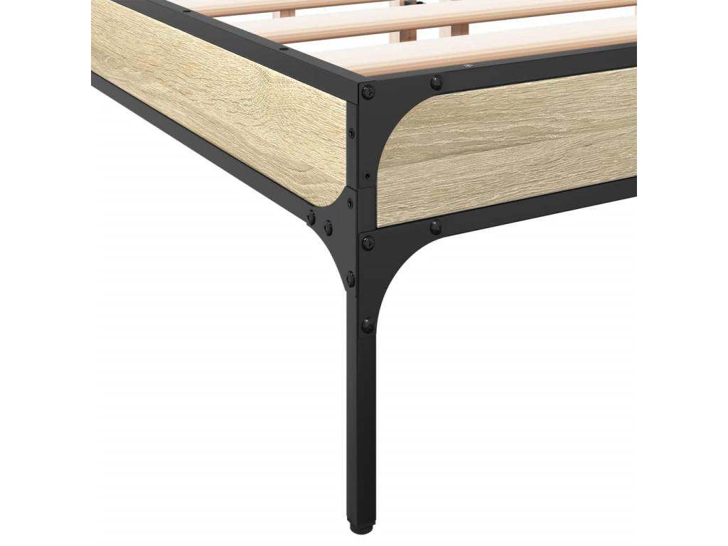 Homzora 120x200 oak bed frame made of engineered wood and metal
