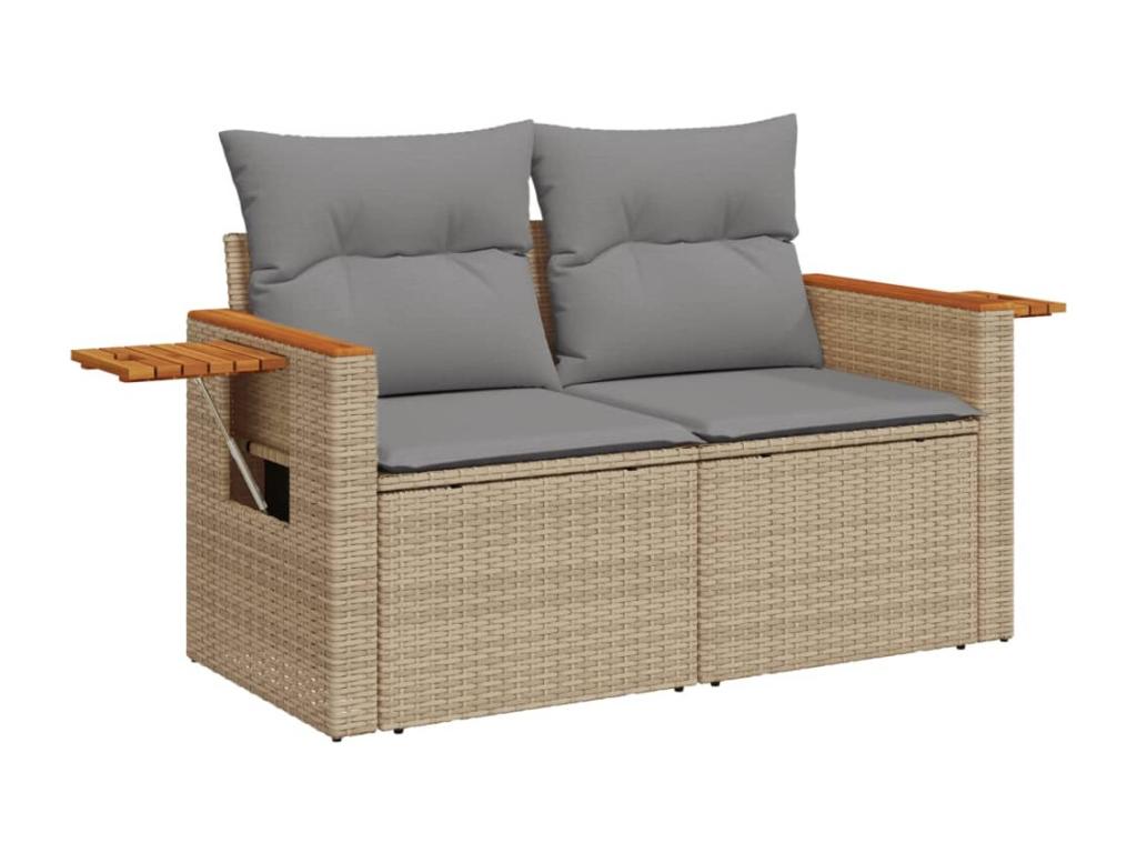 Garden furniture set with 10 beige resin wicker cushions
