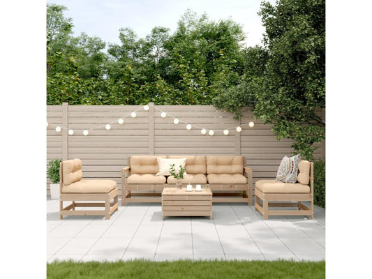 6-piece garden furniture set with cushions, solid pine wood