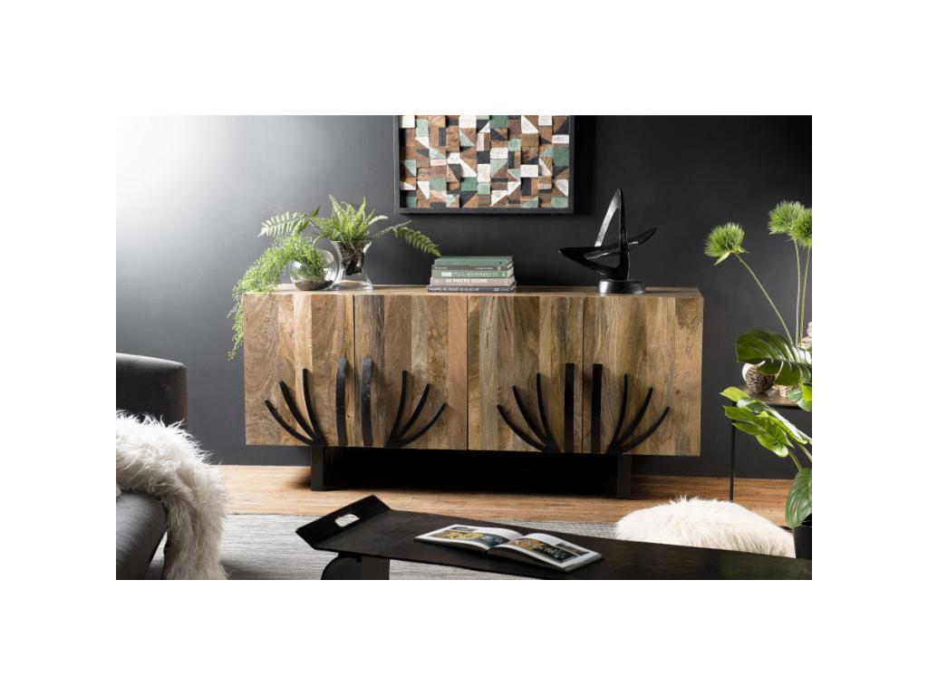 Doucezen - Mango wood sideboard 177x45cm 4 doors 2 shelves decorative Doucezen Bangalore metal legs
