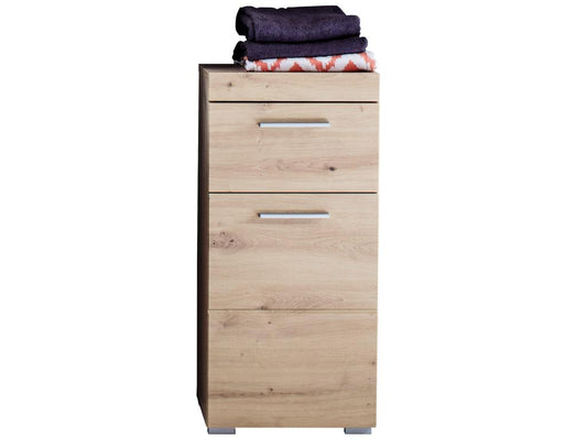 Low bathroom cabinet in knotty oak finish - W- 37 x H- 79 x D- 31 cm