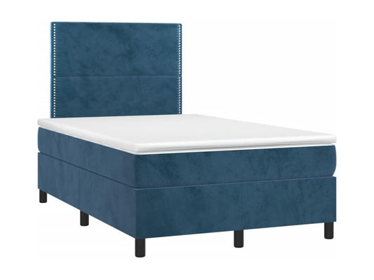Upholstered bed base and mattress, dark blue, 120x200cm, velvet