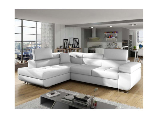 Homzora Left-Hand Corner Sofa Bed in White Faux Leather
