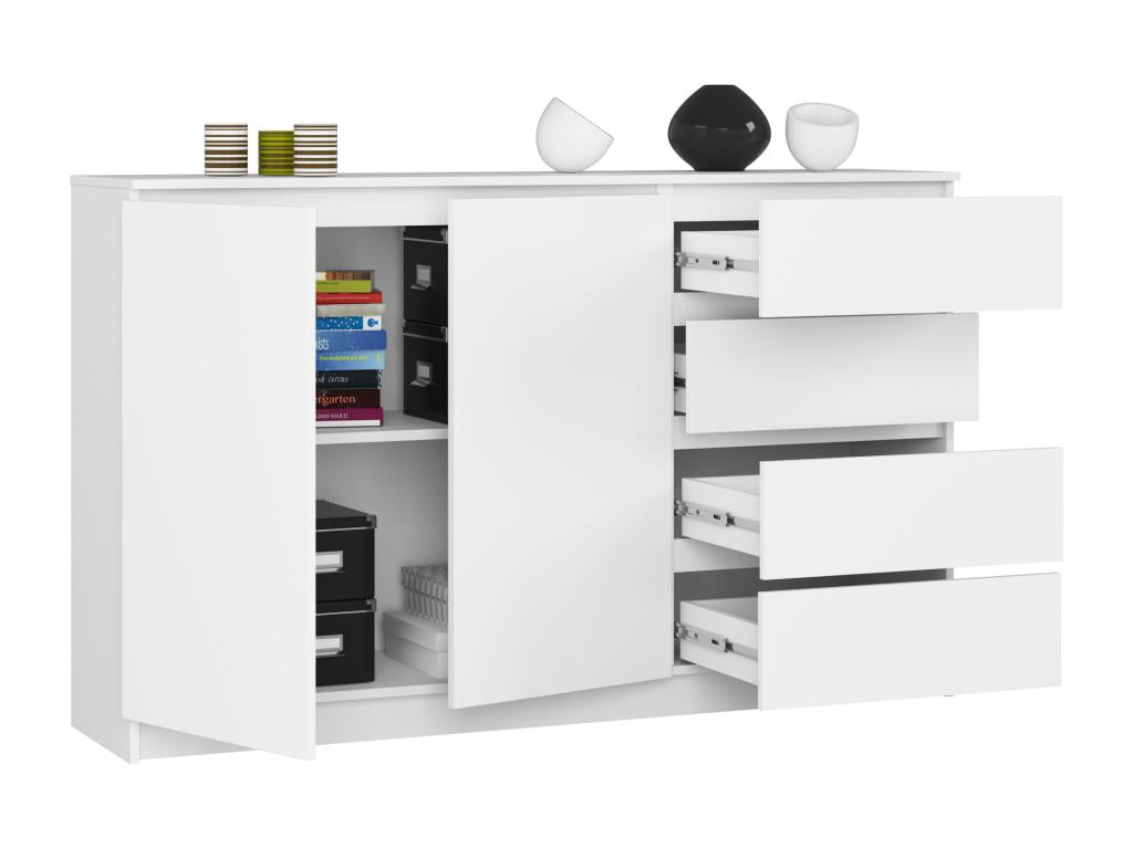 Doucezen K013 White Chest of Drawers 160 cm 2 Doors 4 Drawers White Front 2 Shelves 160x40x99 cm