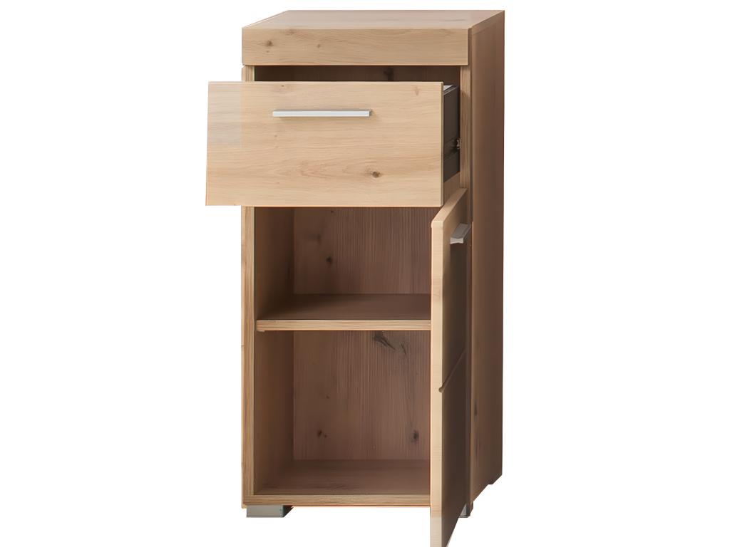 Low bathroom cabinet in knotty oak finish - W- 37 x H- 79 x D- 31 cm
