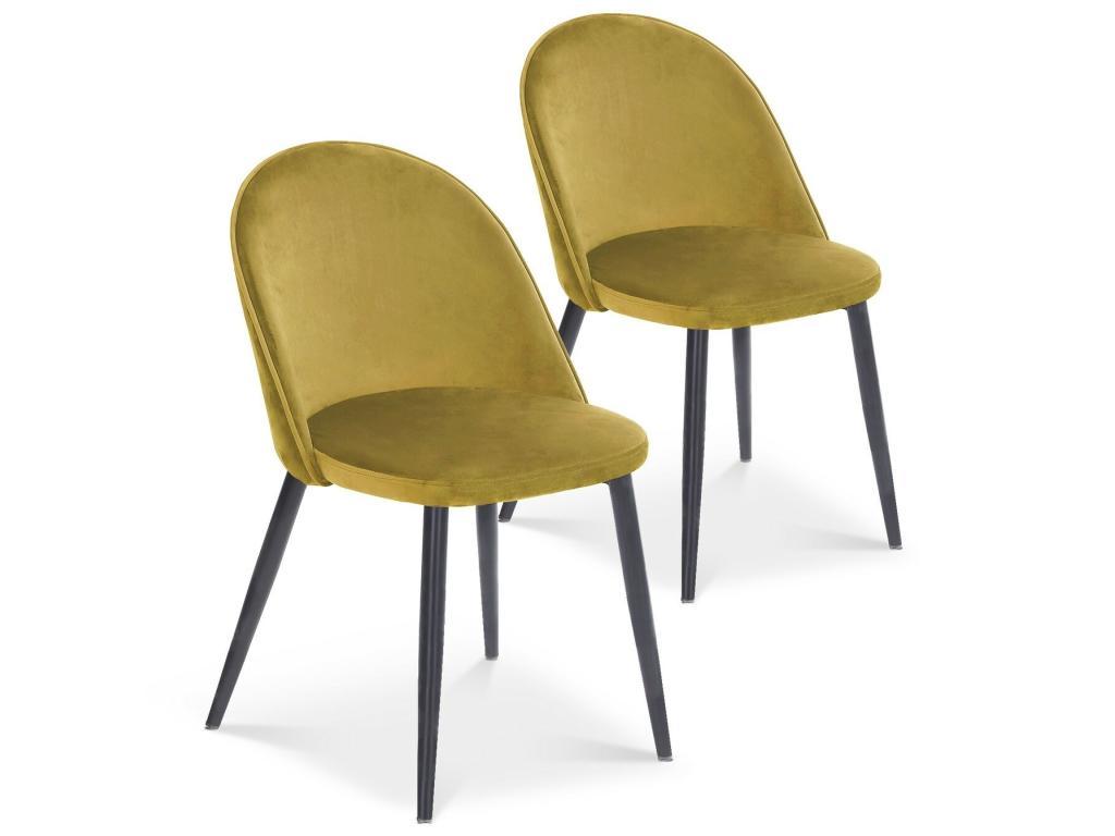 Set of 2 Homzora chairs in yellow velvet with black legs