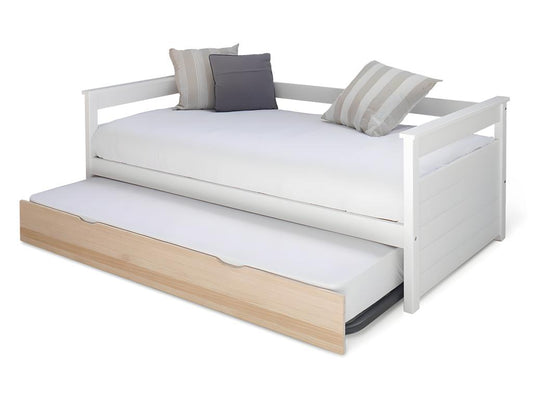 Homzora Trundle Bed Set with 2 Mattresses 90x190 cm Solid Wood White and Wood