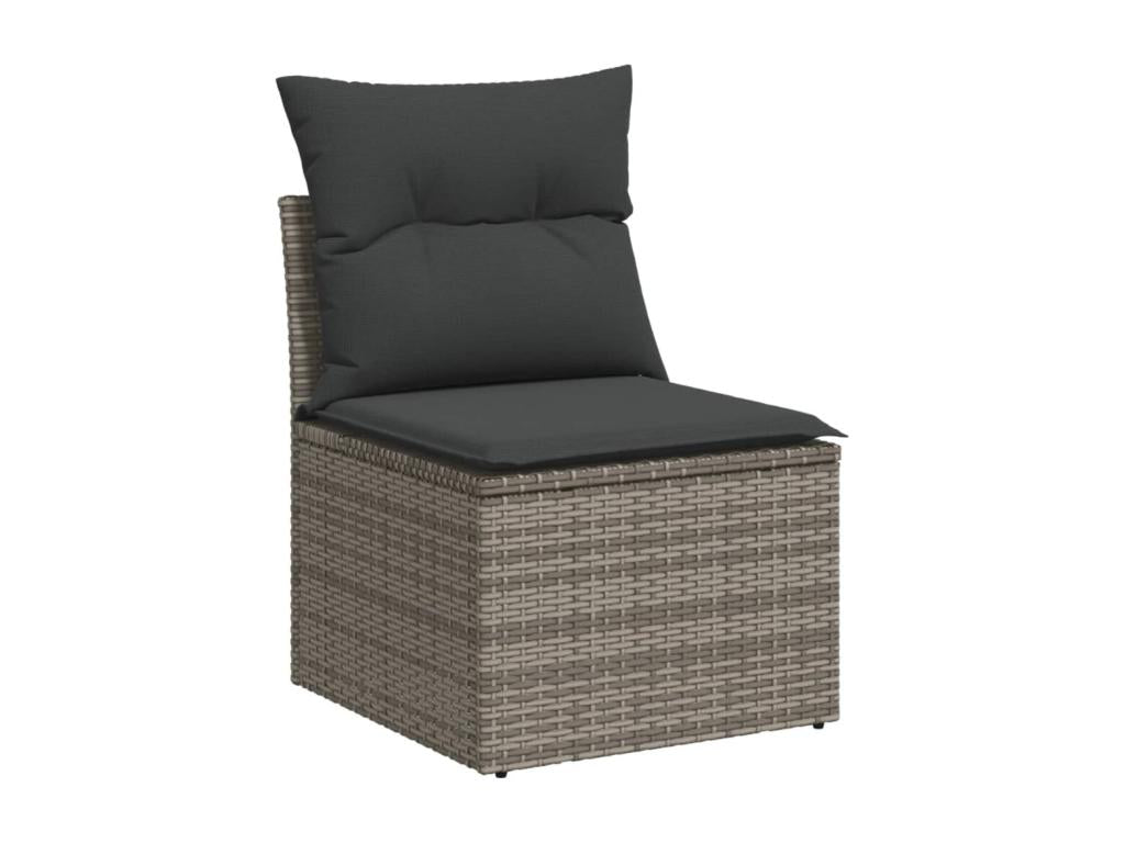 7-piece garden furniture set with cushions, grey woven resin