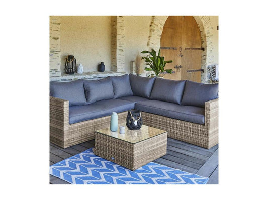 Homzora 5-seater corner garden lounge set in woven resin