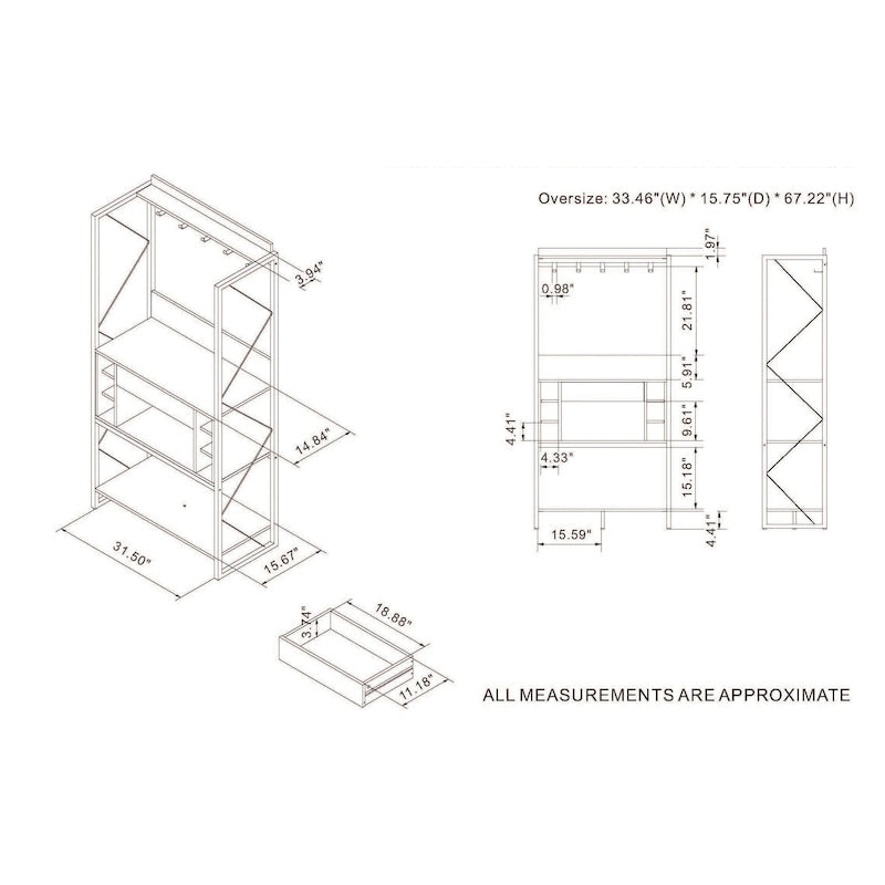 DH BASIC Industrial Reclaimed Oak 67-inch Metal 6-Wine Slots Baker's Rack by Denhour