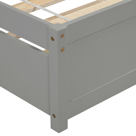 Grey Twin Size Wood Platform Bed with Trundle