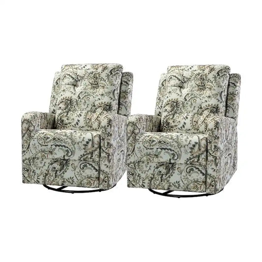 Arlette Floral Manual Swivel Recliner with Tufted Back Set of 2