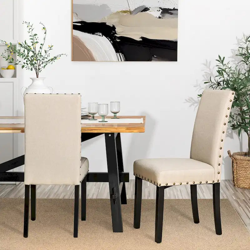Glitzhome Modern High Back Linen Upholstered Dining Chairs with Adjustable Footpads