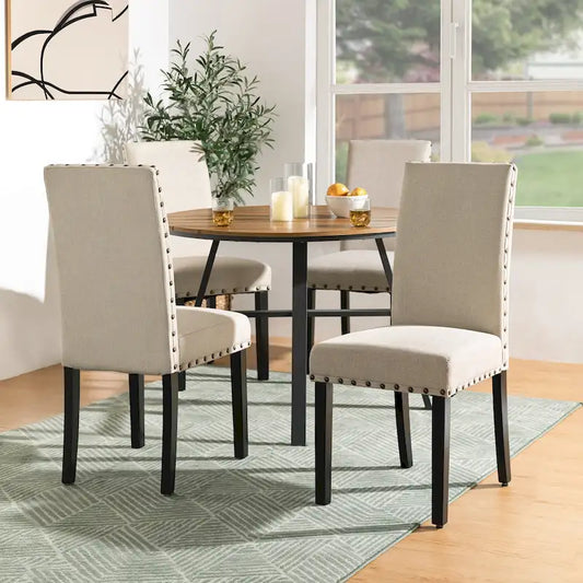 Glitzhome Modern High Back Linen Upholstered Dining Chairs with Adjustable Footpads