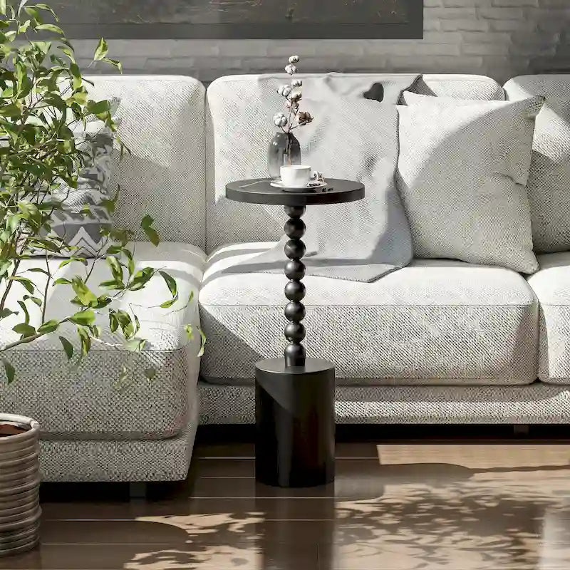 COZAYH Wood Pedestal End table, Modern Drink Table with Base, Round Martini Table for Small Space Living Room, Bedroom