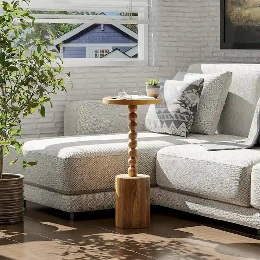 COZAYH Wood Pedestal End table, Modern Drink Table with Base, Round Martini Table for Small Space Living Room, Bedroom