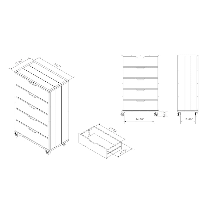 Samuels Industrial Vintage Grey Oak 31-inch Wide 5-Drawer Mobile VerticalDresser