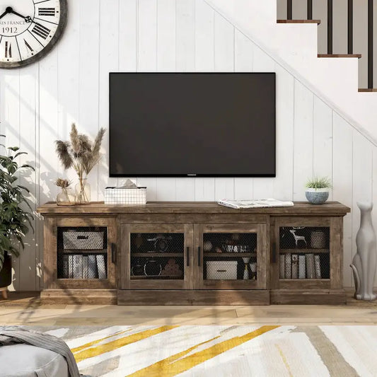DH BASIC Rustic Reclaimed Oak 69-inch Wide 6-Shelf TV Stand by Denhour