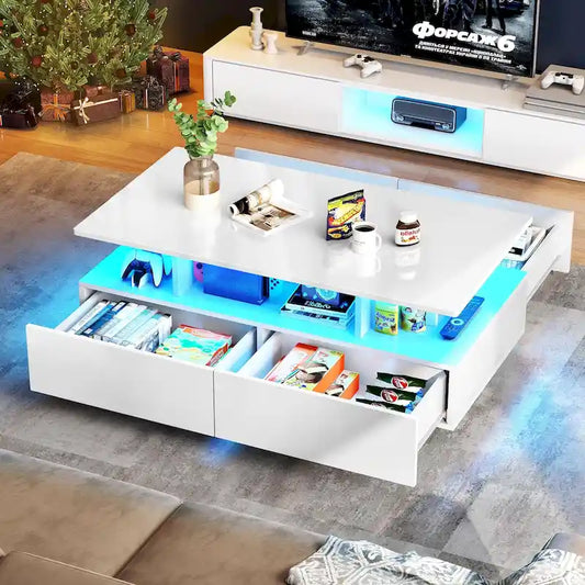 Moasis Modern Coffee Table with Storage High Glossy LED for Living Room