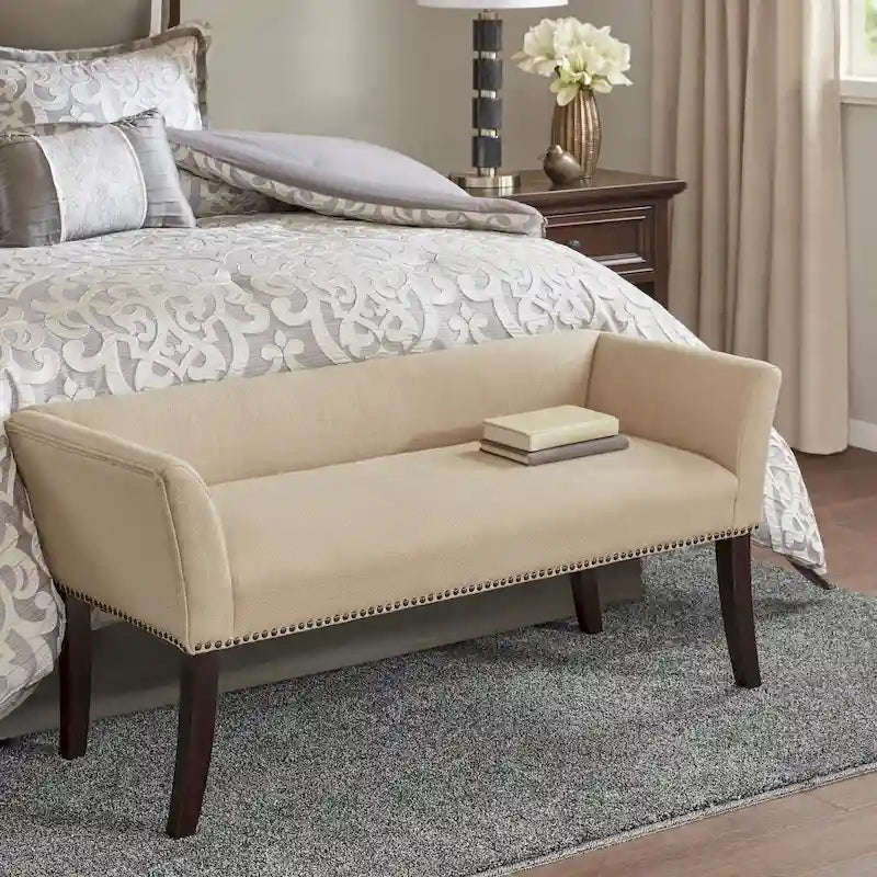 Madison Park Welburn 49.5 Upholstered Bench with Back & Wood Legs