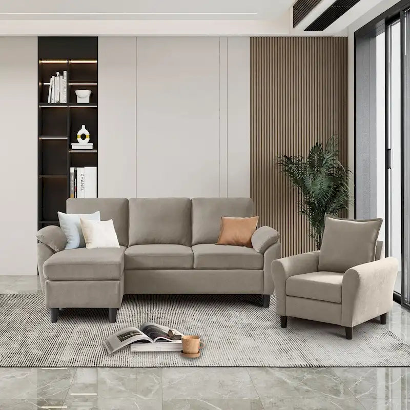 3-Piece Living Room Sectional Sofa Set with Chair and Ottoman