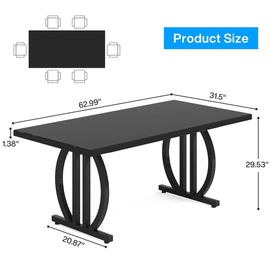Dining Table for 4-6 People, 63-Inch Large Dining Room Table, High Glossy Finished