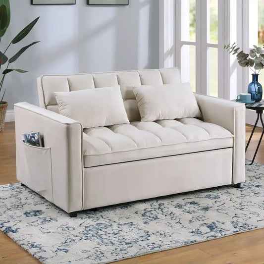 Classic 55 Width Pull Out Tufted Convertible Loveseat Sleeper Sofa Bed - 55W x 68L x 20H