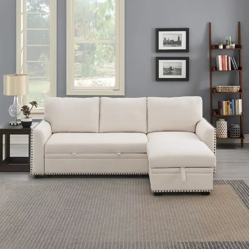 Modern Reversible L-shaped Sleeper Sectional Sofa Bed with Storage Chaise