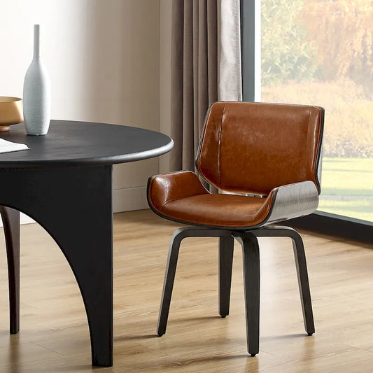 Art Leon Mid-century Faux Leather Swivel Bentwood Dining Chair