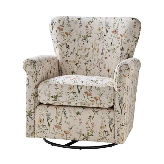 Georg Comfortable Floral Fabric Swivel Rocker Chair with Rolled Armrest by HULALA HOME