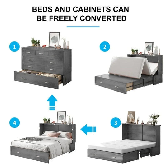 Mixoy Murphy Bed Cabinet Bed Chest with Mattress & Drawer