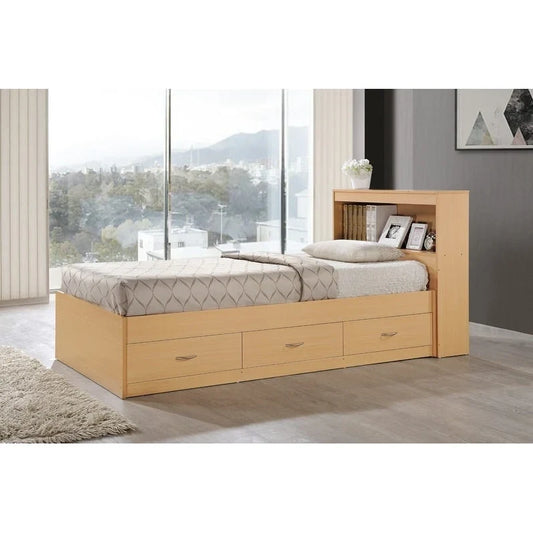 Hodedah Twin-Size Captain Bed with 3-Drawers and Headboard