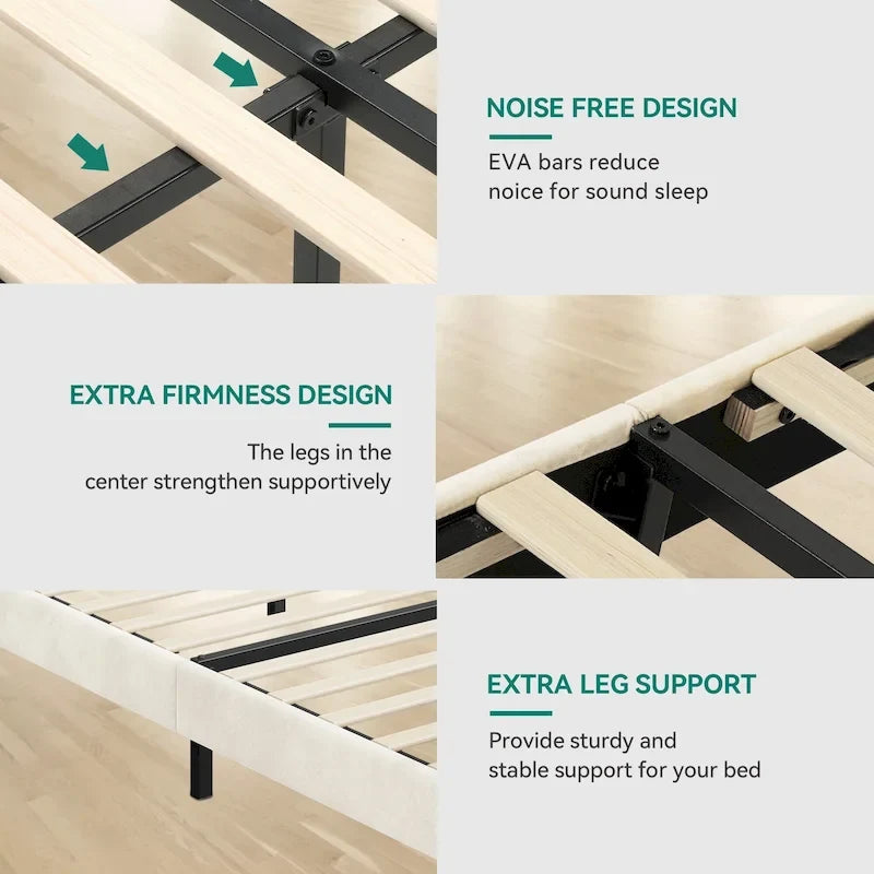 Queen Adjustable Upholstered Headboard Platform Bed Wingback Bed Frame