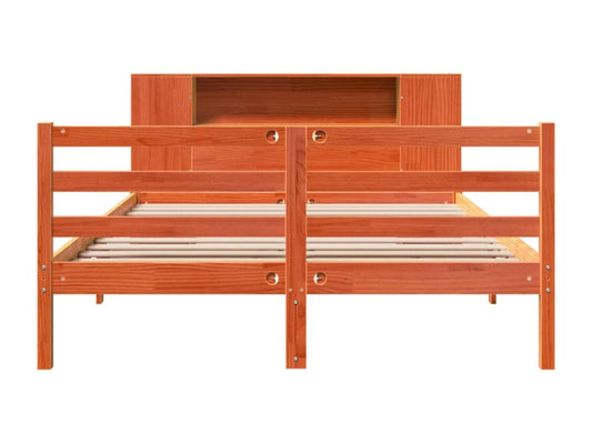 Bookcase bed without brown wax mattress 140x190 cm solid pine