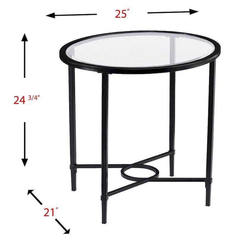 SEI Furniture Quaker Metal Scrollwork Oval Side Table with Beveled Tempered Glass