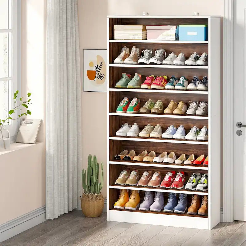 9 Tiers Tall Shoe Storage Rack Cabinet with Open Shelf for Entryway