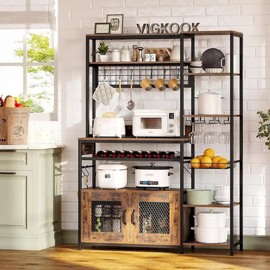 47.2 in Bakers Rack with Power Outlet Coffee Bar with Cabinet