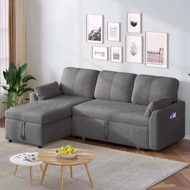 Moasis L-shaped 3-seater Reversible Sectional Sofa Bed Sleeper with Storage and Cushions