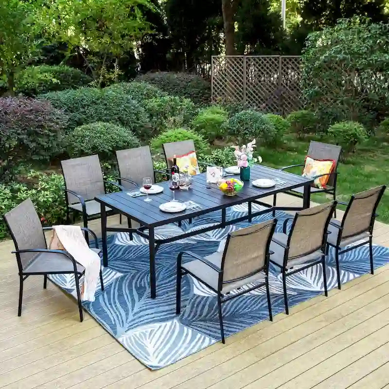 MAISON ARTS Extra Large Metal Patio Dining Table Steel Rectangular Outdoor Table for 8 Person