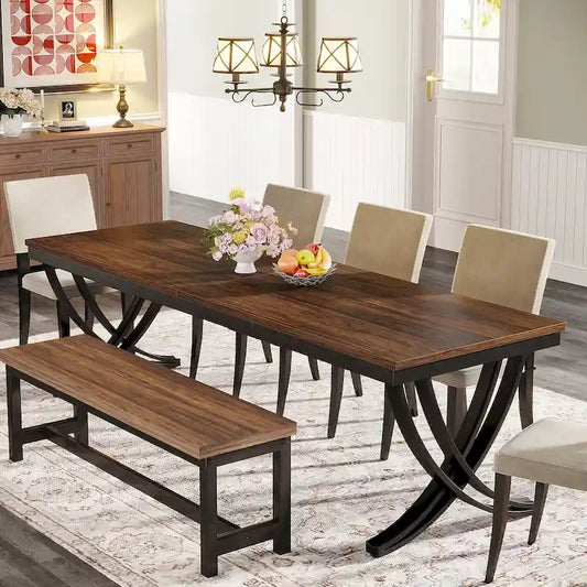 Rectangular Dining Table for 6-8 People, 78 inch Large Wood Kitchen Tables Farmhouse