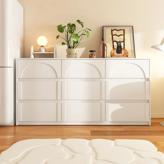 White Storage Dresser with 6 Drawers for Bedroom Dining, and Kitchen