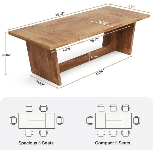 71 Inches Farmhouse Dining Room Table for 6-8 People with Solid Pedestal