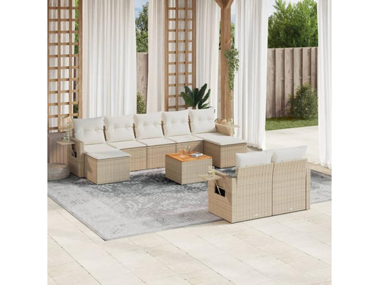 Garden furniture set with 10 beige resin wicker cushions