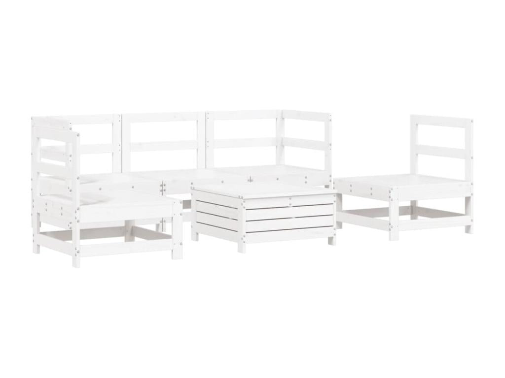 6-piece garden furniture set, white, solid pine wood