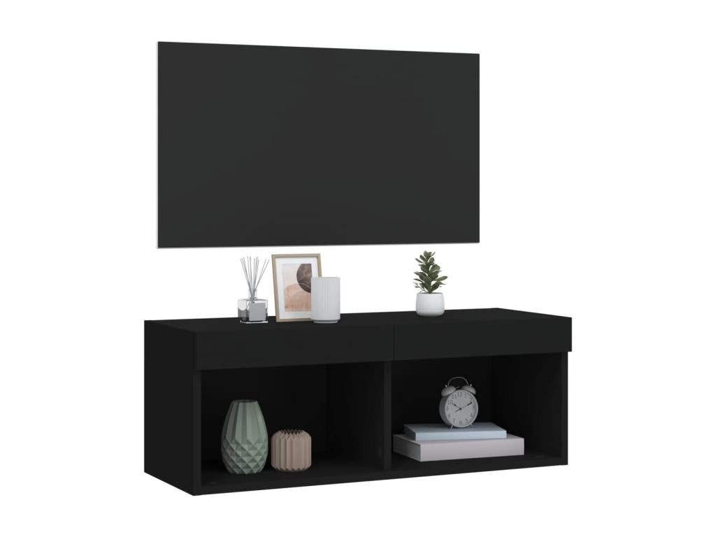 TV stand with Doucezenères LED lights, black, 80x30x30 cm