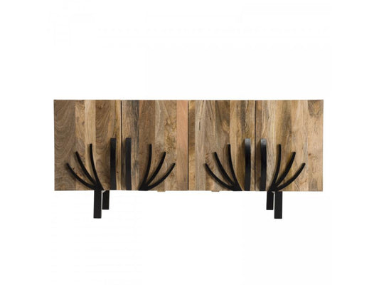 Doucezen - Mango wood sideboard 177x45cm 4 doors 2 shelves decorative Doucezen Bangalore metal legs