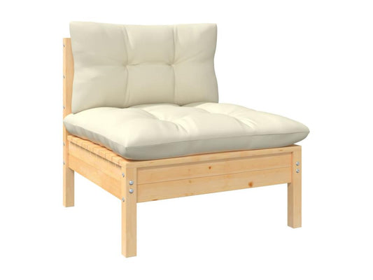 10-piece garden furniture set with cream cushions, solid pine wood